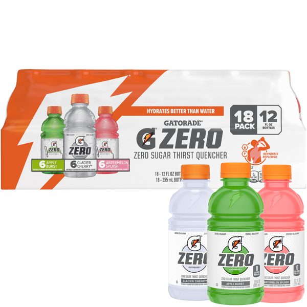 Gatorade Zero Sugar Electrolyte Sports Drink, Variety pack, 12 fl oz, 18 Count Bottles​​
