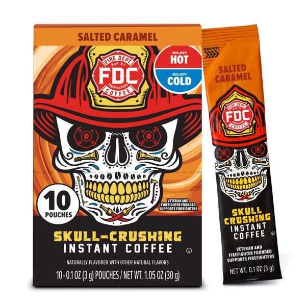 Fire Department Coffee Skull-Crushing Instant Coffee Salted Caramel Pack of 10