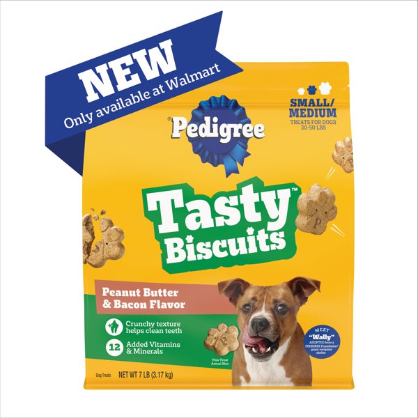 Pedigree Mini Tasty Biscuits Dog Treats, Peanut Butter and Bacon Flavor, 7-lb Bag