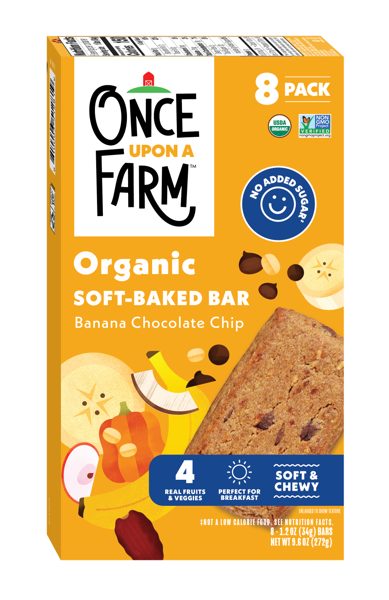 Once Upon a Farm Organic Soft Baked Kids' Snack Bars, Banana Chocolate Chip, 8ct
