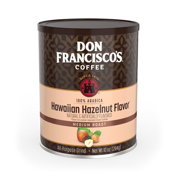 Don Francisco's Hawaiian Hazelnut Ground Flavored Coffee: Rich, Aromatic 100% Arabica Beans - (10 oz Recyclable Can)