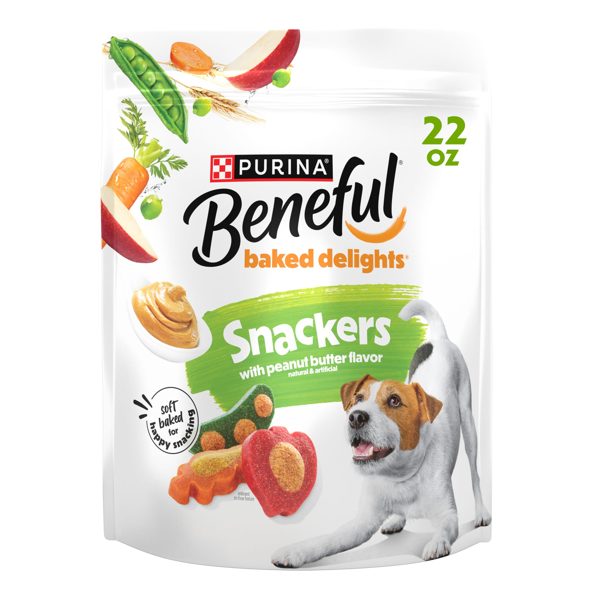 Purina Beneful Baked Delights Snackers with Peanut Butter Flavor Soft Baked Treats for Dogs, 22 oz.