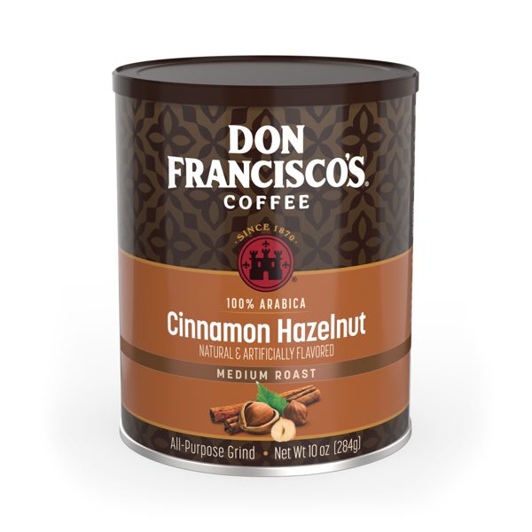 Don Francisco's Cinnamon Hazelnut Ground Flavored Coffee: Rich, Aromatic 100% Arabica Blend - Medium Roast for a Delightful Morning Brew (10 oz Can)