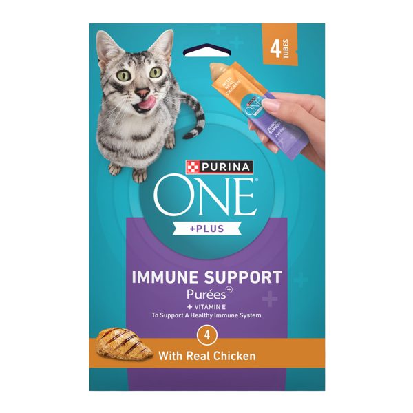 Purina ONE Plus Immune Support Purees With Real Chicken Lickable Cat Treats, 1.4 oz.