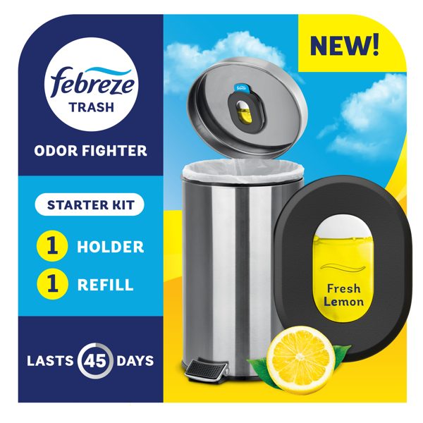 Febreze Trash Odor Fighter, Fresh Lemon Scent, 1 Holder + 1 Refill