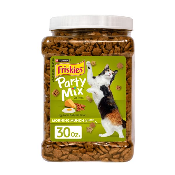 Purina Friskies Party Mix Morning Munch Crunch Egg, Bacon, & Cheese Flavor Crunchy Treats for Cats, 30 oz Canister