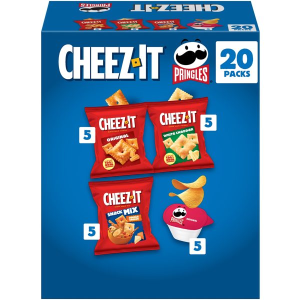 Cheez-It, Pringles Variety Pack Snacks, Lunch Snacks, 20 Count
