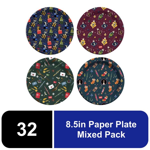 Glad Harry Potter Holiday Round Paper Plates Mixed Pack Images 8.5in 32 Count