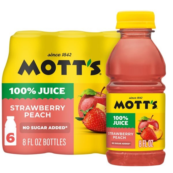 Mott's 100% Strawberry Peach Juice, 8 Fluid Ounce, 6 Count Bottles