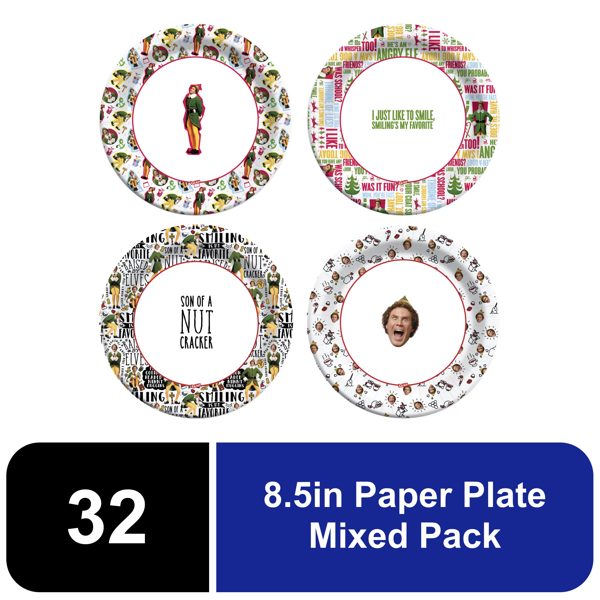 Glad Elf Holiday Round Paper Plate Mixed Pack 8.5" 32 Count