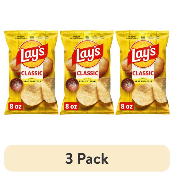 (3 pack) Lay's Classic Potato Chips, 8 oz Bag