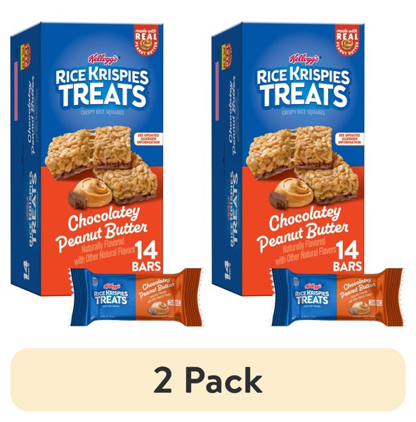 (2 pack) Rice Krispies Treats Chocolatey Peanut Butter Chewy Crispy Rice Squares, Kids Snacks, 10.8 oz, 14 Count