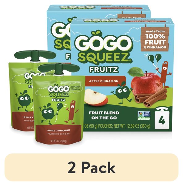 (2 pack) GoGo squeeZ No Sugar Added Apple Cinnamon Applesauce Pouches, 3.2 oz (4 Pack)