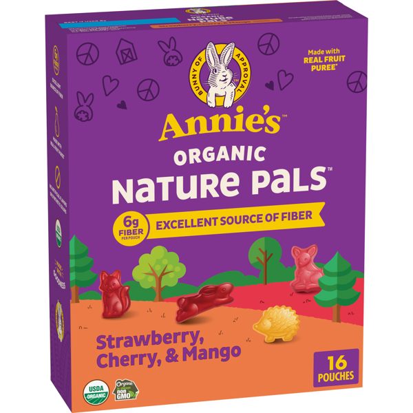Annie's Organic Nature Pals Fiber Fruit Flavored Snacks, Gluten Free, 16 Count, 11.2 oz