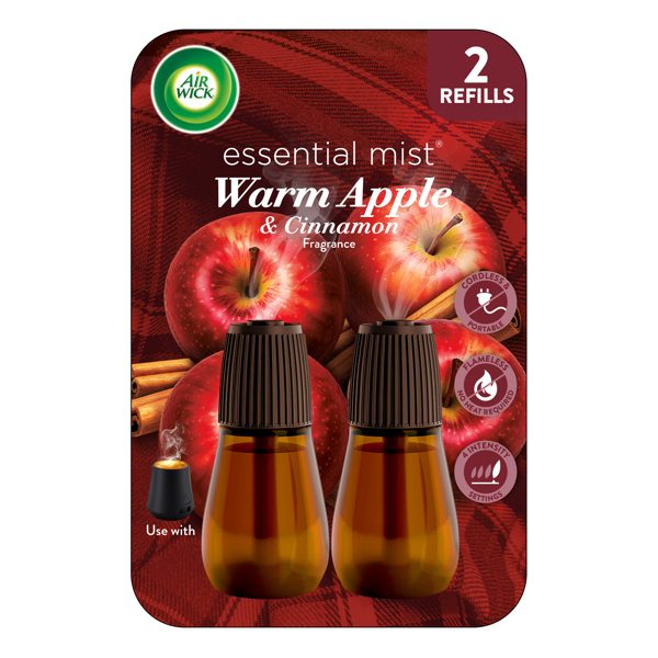 Air Wick Essential Mist Scented Oil Cordless Diffuser Refills, Warm Apple & Cinnamon, 2 Count
