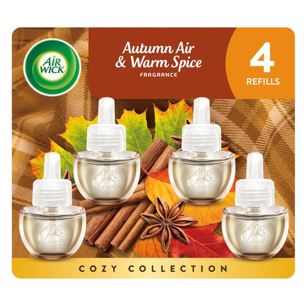 Air Wick Plug-In Fall Scented Oil Warmer Air Freshener Refills, Autumn Air & Warm Spice, 4 Count
