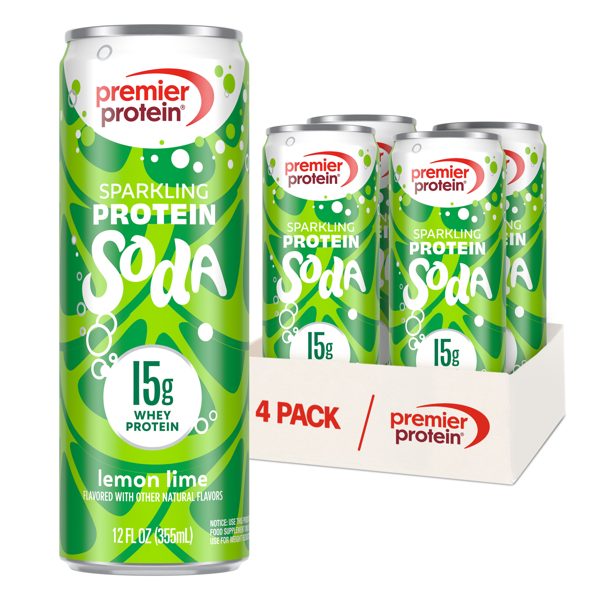 Premier Protein, Sparkling Protein Soda, 15g Protein, Lemon Lime, 12 Fl Oz, 4 Ct
