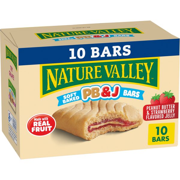 Nature Valley Soft Baked PB and J Bars, Peanut Butter and Strawberry, 10 Bars, 19.5 oz