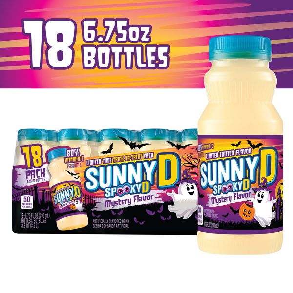 SUNNYD SpookyD Shelf Stable Juice Drink, 18 Count, 6.75 fl oz Bottles