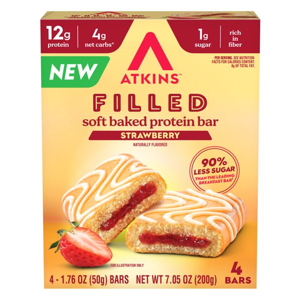 Atkins High Protein Bar, Filled Bars, Strawberry Flavor, 4 Count
