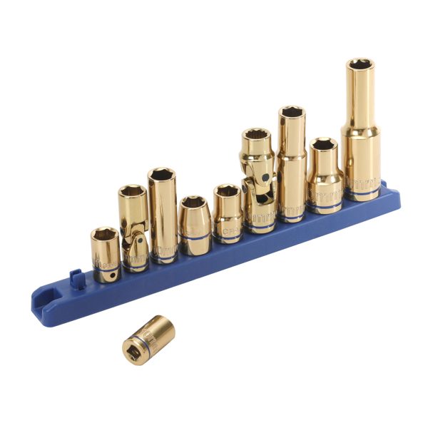 Hyper Tough 10-Piece 10mm Gold Socket Set with Socket Rail, Holiday