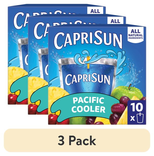 (3 pack) Capri Sun Flavored with Other Natural Flavor Juice Drink Blend, 10 Pouches, for School Lunches and On-the-Go Hydration, Pacific Cooler, All Natural Ingredients, 6 fl oz