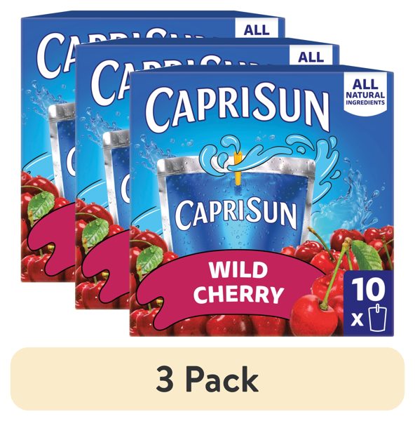 (3 pack) Capri Sun Flavored with Other Natural Flavor Juice Drink Blend, 10 Pouches, for School Lunches and On-the-Go Hydration, Wild Cherry, All Natural Ingredients, 6 fl oz