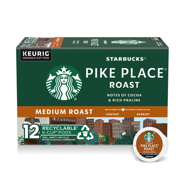 Starbucks Pike Place Roast, Hot or Iced Coffee, Medium Roast K-Cup Coffee Pods, 12 Count​