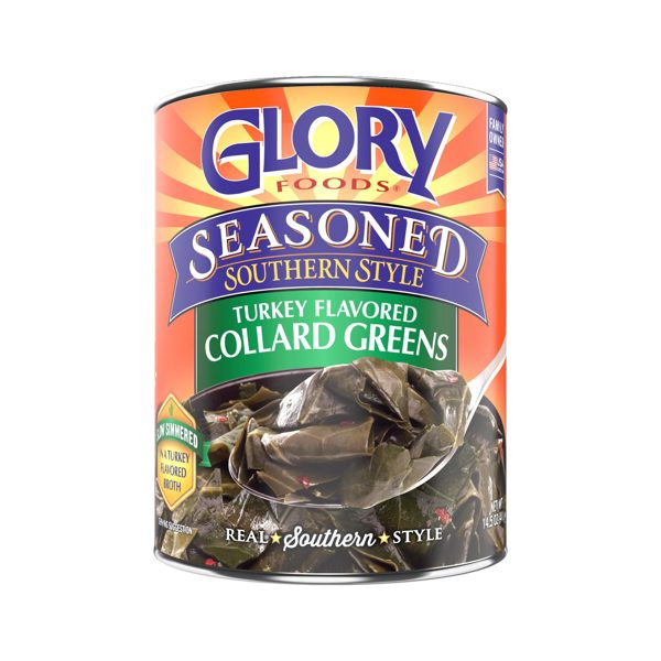 Glory Foods Seasoned Southern Style Turkey Flavored Collard Greens, Canned Vegetables, 14.5 oz
