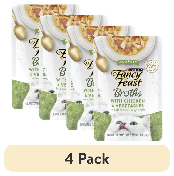 (4 pack) Purina Fancy Feast Classic Chicken & Vegetables Broth for Cats, 1.4 oz Pouch