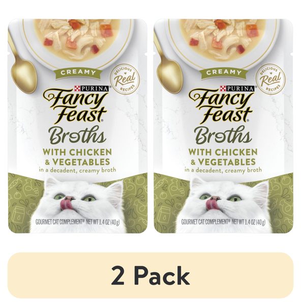 (2 pack) Purina Fancy Feast Broths, Wet Cat Food, Creamy Chicken & Veggies, 1.4 oz Pouch