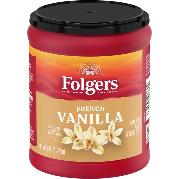 Folgers French Vanilla Artificially Flavored Ground Coffee, Medium Roast, 9.6 oz Canister