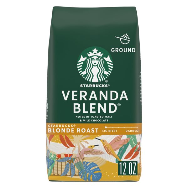 Starbucks Veranda Blend, Ground Coffee, Starbucks Blonde Roast Hot or Iced Coffee, 12 oz