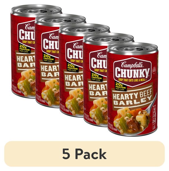 (5 pack) Campbell's Chunky Soup, Ready to Serve Hearty Beef and Barley Soup, 18.8 oz Can