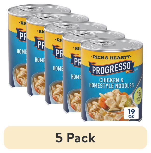 (5 pack) Progresso Rich and Hearty Chicken and Homestyle Noodles Canned Soup, 19 oz