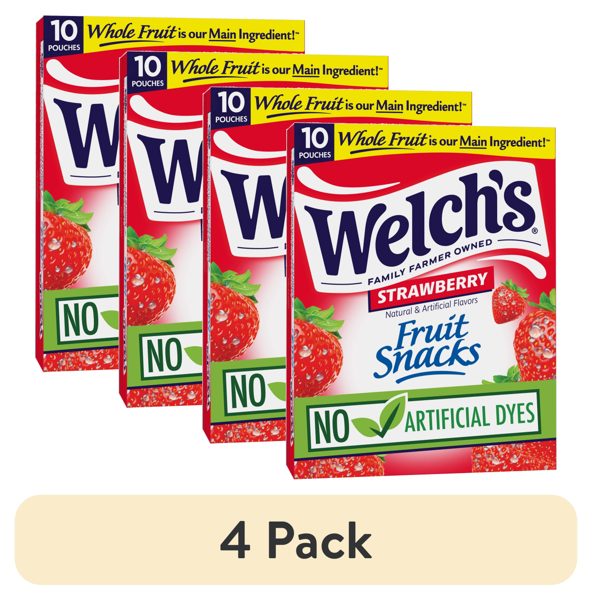 (4 pack) Welch's Fruit Snacks, Strawberry, Soft Gluten Free Snack Packs, 0.8 oz (10 Pack)