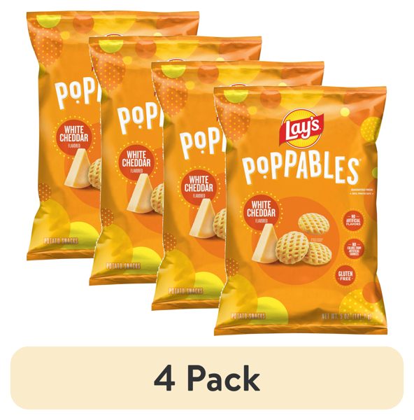 (4 pack) Lay's Poppables White Cheddar Flavored Potato Snack Chips, 5 Oz Bag