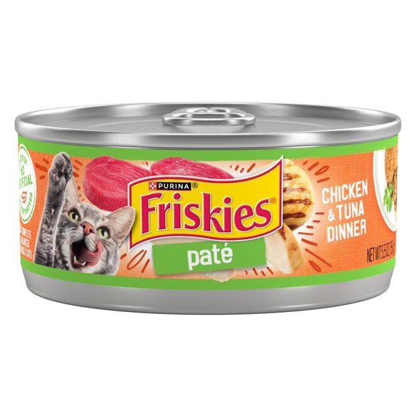 Purina Friskies Pate, Chicken & Tuna Dinner, Wet Cat Food, 5.5 oz Can
