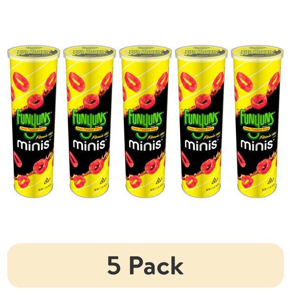 (5 pack) Funyuns Minis Flamin Hot Flavored Onion Rings, 2.785 oz Canister