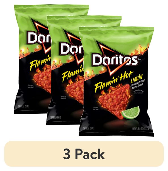(3 pack) Doritos Flamin' Hot Limon Flavored Tortilla Chips, 9.25 oz Bag