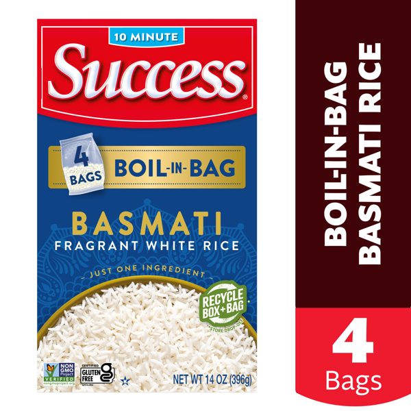 Success Boil-in-Bag Basmati Rice, Non-GMO, Kosher, Gluten-Free, 14 oz, 4 Pre-Portioned Bags