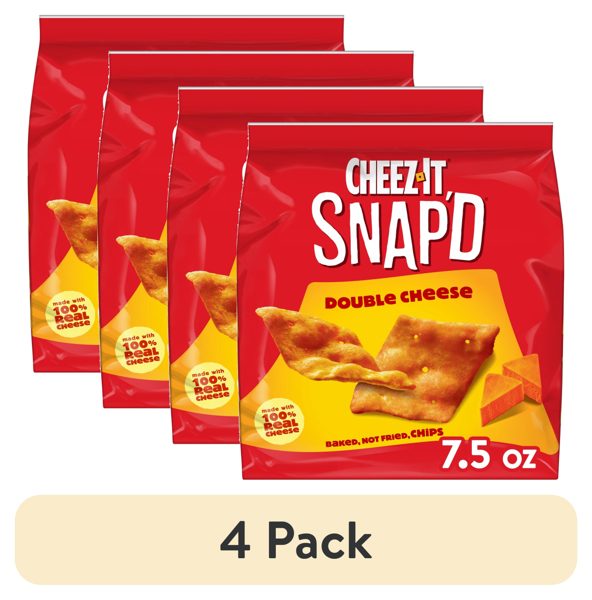 (4 pack) Cheez-It Snap'd Double Cheese Cheesy Baked Chips, Lunch Snacks, 7.5 oz