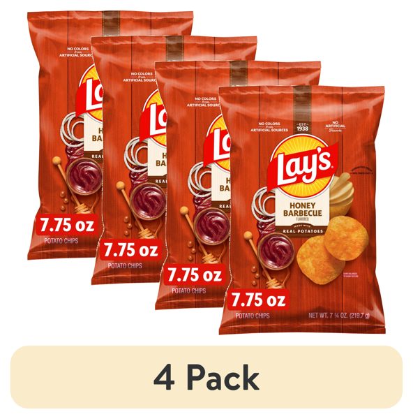 (4 pack) Lay's Honey Barbecue Potato Chips Bag, 7.75 oz