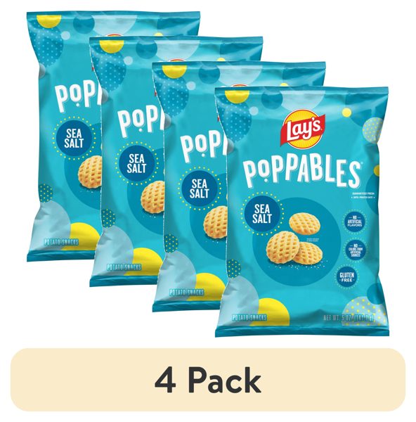 (4 pack) Lay's Poppables Sea Salt Potato Snacks, 5 oz Single Bag