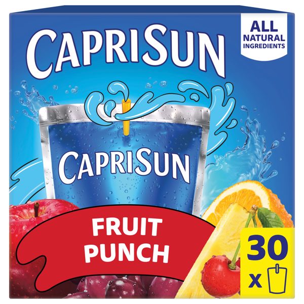 Capri Sun Flavored with Other Natural Flavor Juice Drink Blend, 30 Pouches, for School Lunches and On-the-Go Hydration, Fruit Punch, All Natural Ingredients, 6 fl oz