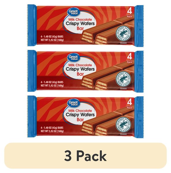 (3 pack) Great Value Milk Chocolate Crispy Wafer Bars, 1.48 oz, 4 Count