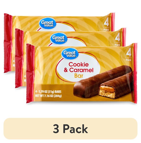 (3 pack) Great Value Cookie & Caramel Bars, 1.79 oz, 4 Count