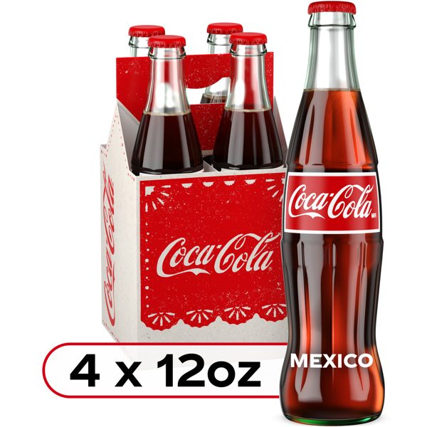 Coca-Cola de Mexico Soda Pop Glass Bottles, 355 mL, 4 Pack