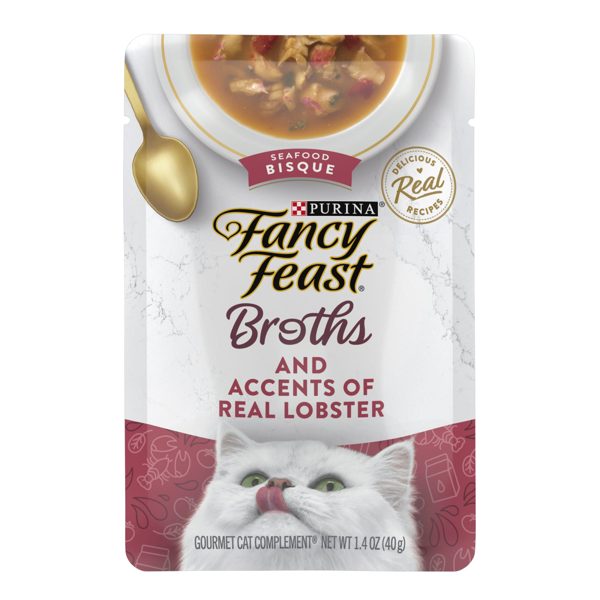 Purina Fancy Feast Broths, Wet Cat Food, Lobster Seafood Bisque, 1.4 oz Pouches