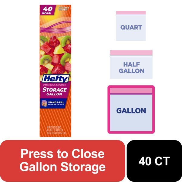 Hefty Press to Close Gallon Storage Bags, 40 Count